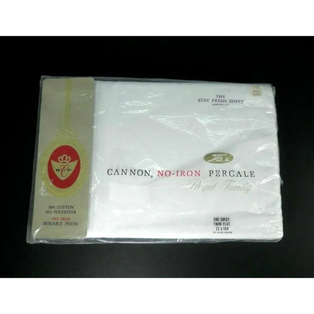 New Vintage 1 Flat Twin CANNON Royal Family White Bed Sheet NOS Percale USA Made